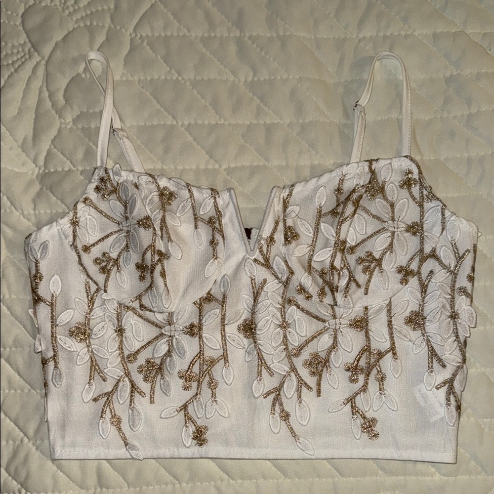 SHEIN White Embellished Bustier Camisole Top
